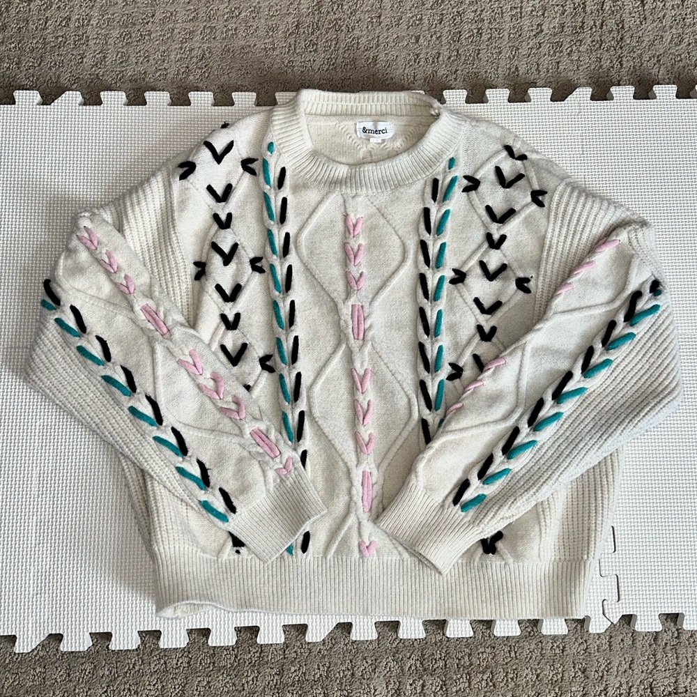 Cream Sweater with Stitch Accents